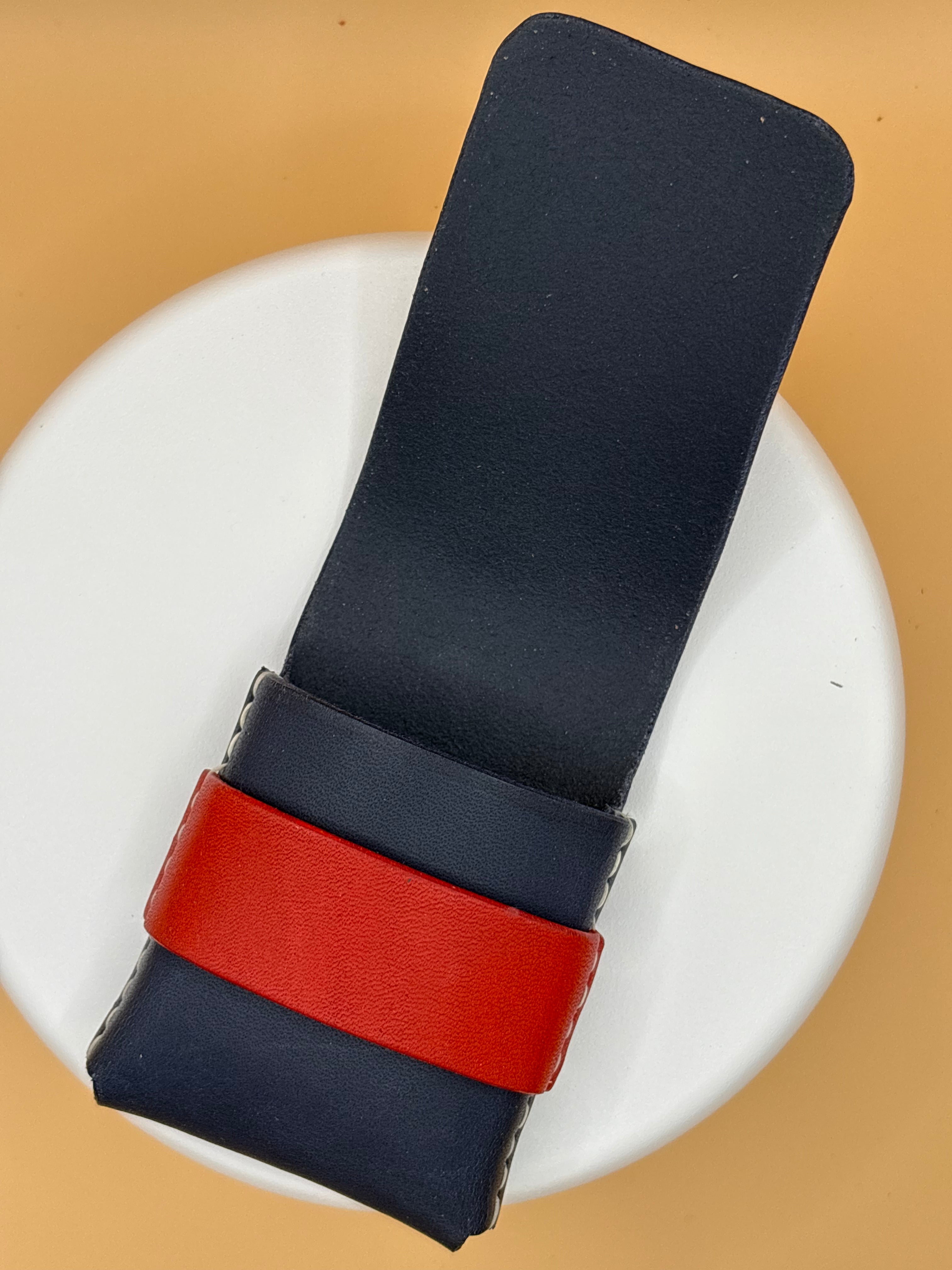 The Milwaukee – Flap Wallet | Navy Latigo & Red Enamel Bridle